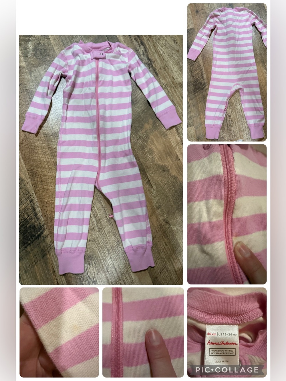 Hanna Andersson Pink & White Striped Zipper Pajama Longjohns